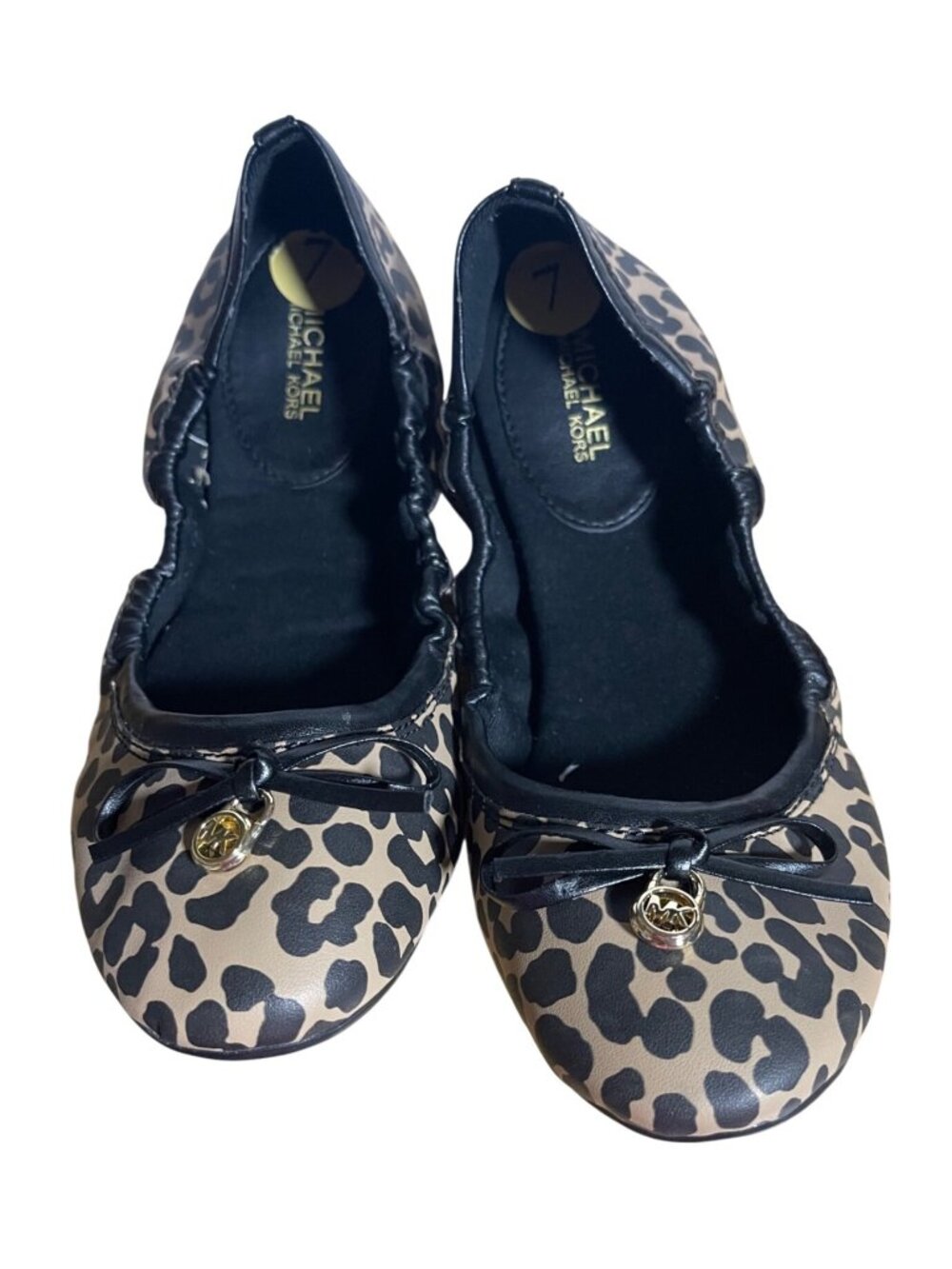 Michael Kors Womens Leopard Print Ballet Flats Tan/Black Size 7 Slip-On Shoes